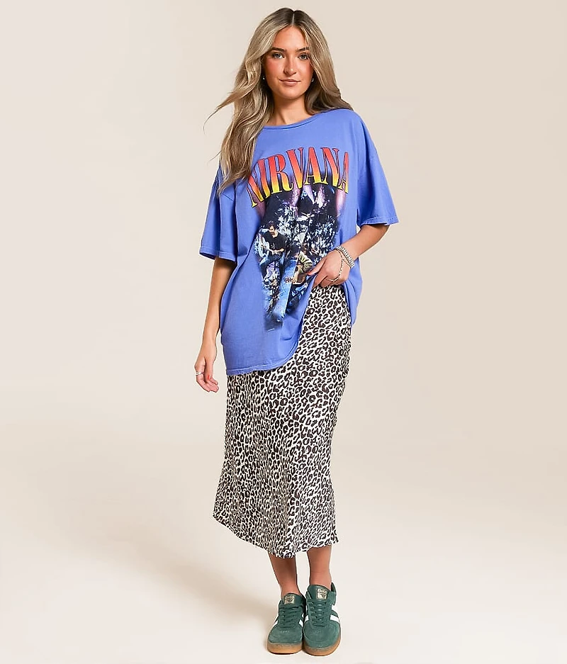 Cheetah Satin Midi Skirt