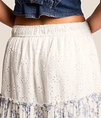 Pieced Floral Eyelet Maxi Skirt
