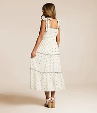 Floral Swiss Dot Tiered Midi Dress