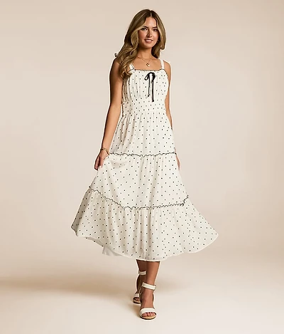 Floral Swiss Dot Tiered Midi Dress