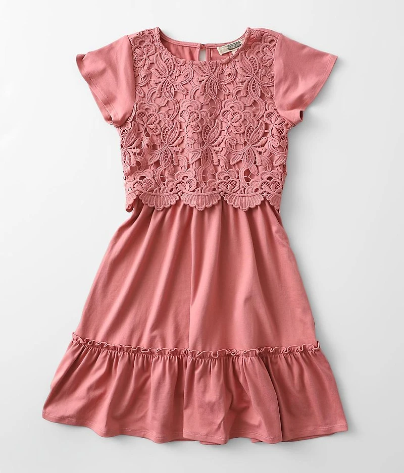 Girls - Crochet Lace Overlay Dress