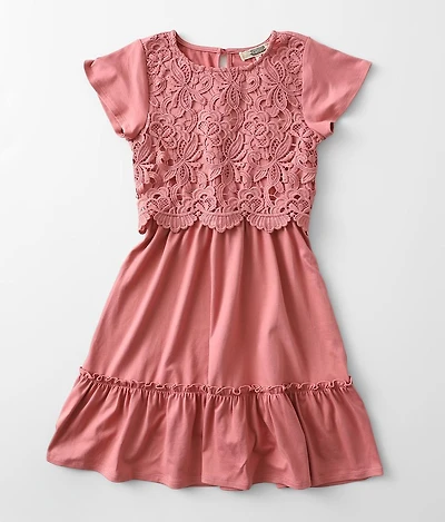 Girls - Crochet Lace Overlay Dress