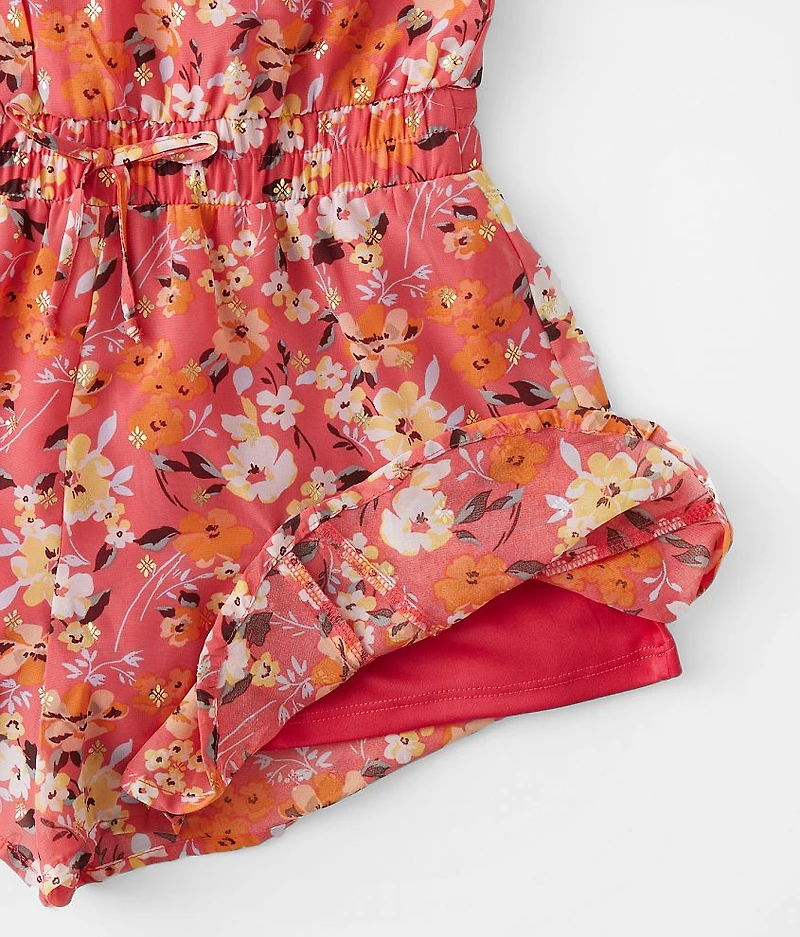 Girls - Foiled Floral Chiffon Romper
