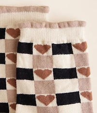 Checkered Heart Crew Socks