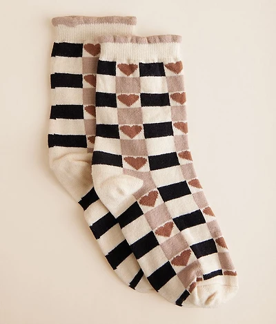 Checkered Heart Crew Socks