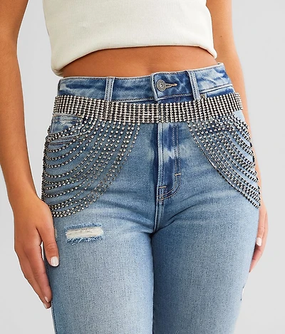 Draped Rhinestone Fringe Belt