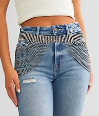 Draped Rhinestone Fringe Belt