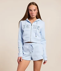Embroidered Knit Cropped Hoodie