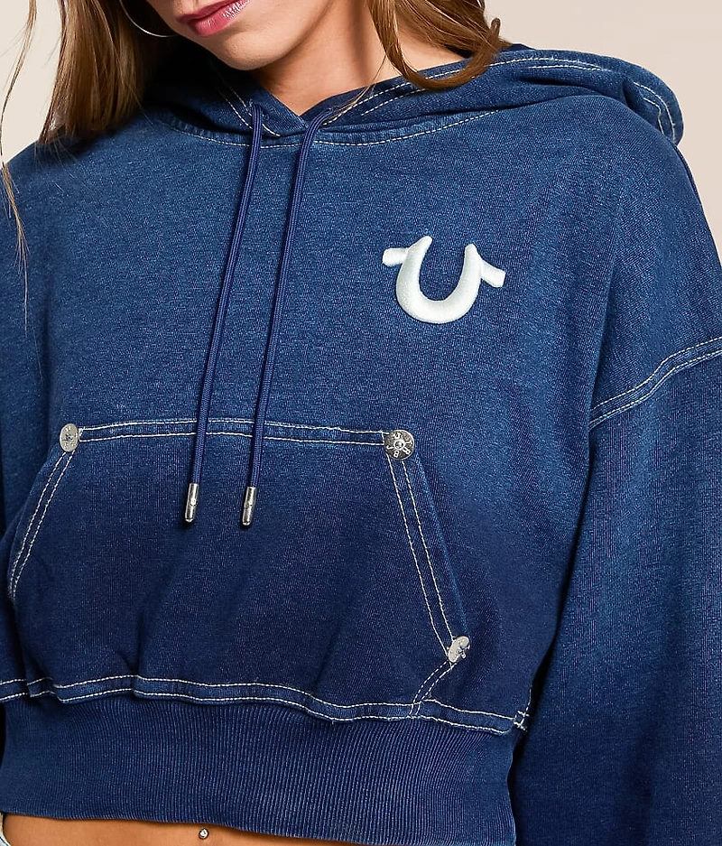 Washed Indigo Cropped Hoodie