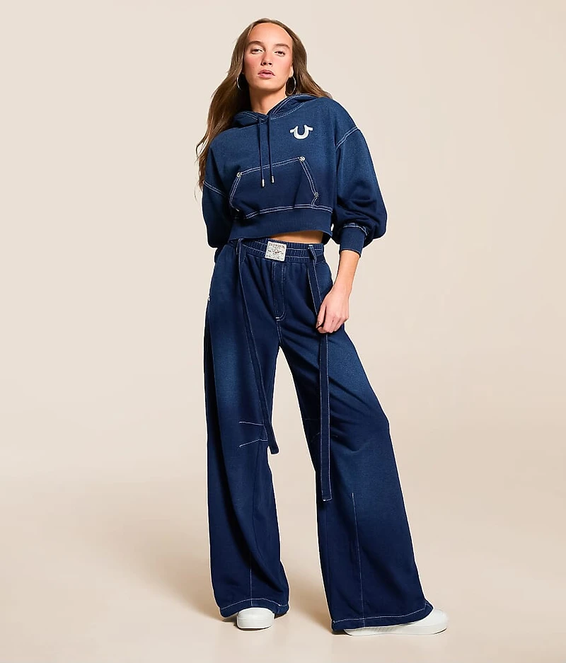 Washed Indigo Cropped Hoodie