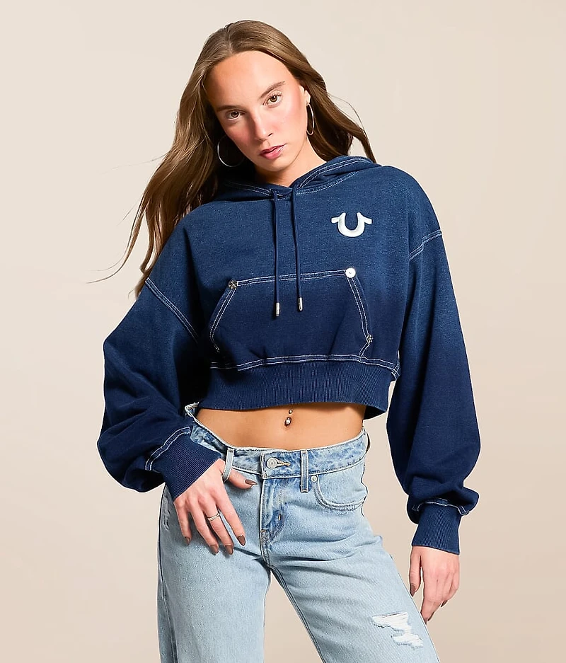 Washed Indigo Cropped Hoodie