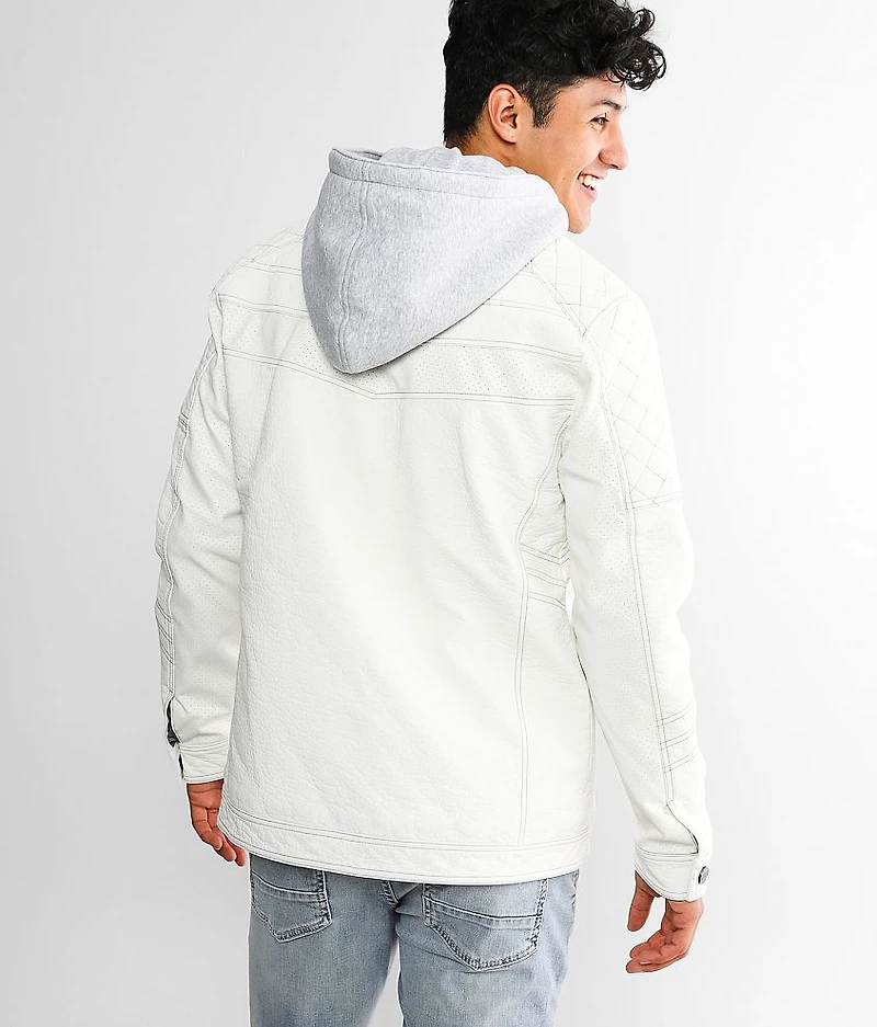Faux Leather Hooded Jacket