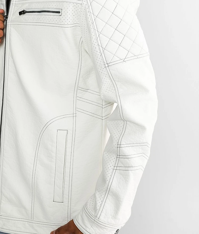 Faux Leather Hooded Jacket