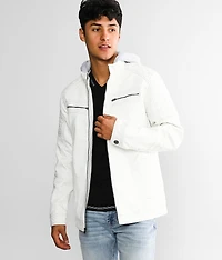 Faux Leather Hooded Jacket