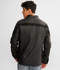 Faux Leather Hooded Jacket