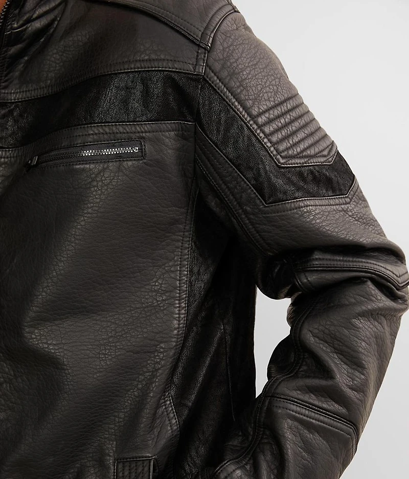 Faux Leather Hooded Jacket