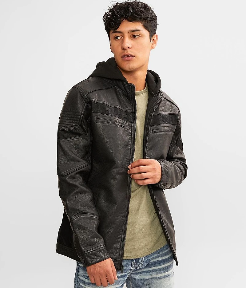 Faux Leather Hooded Jacket