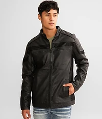 Faux Leather Hooded Jacket