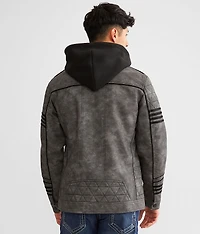 Faux Leather Hooded Jacket