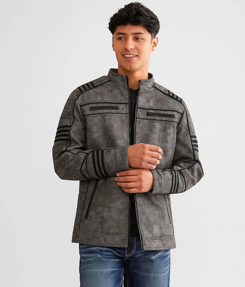Faux Leather Hooded Jacket