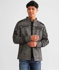 Faux Leather Hooded Jacket