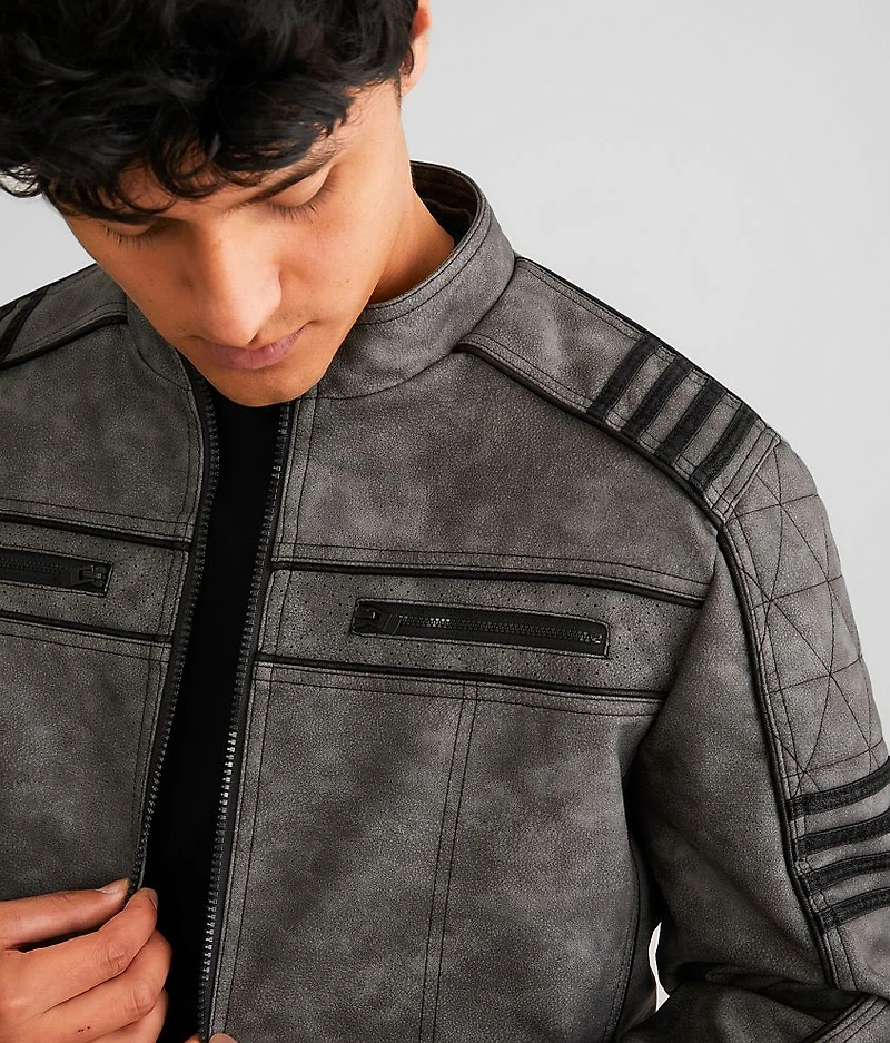 Faux Leather Hooded Jacket