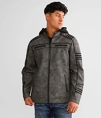 Faux Leather Hooded Jacket