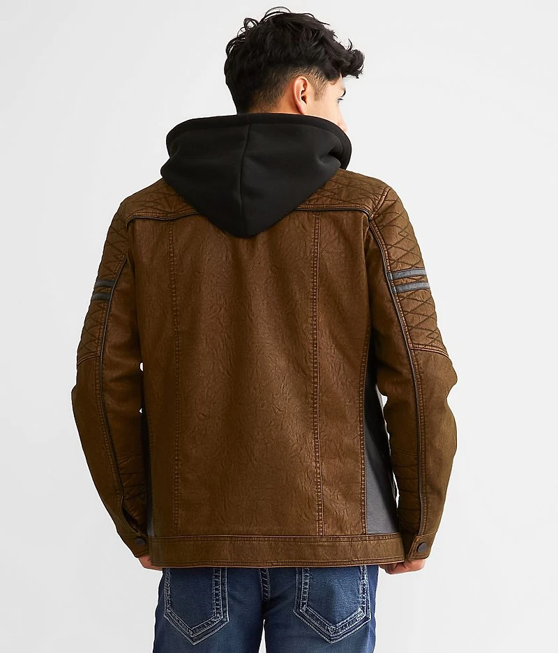Faux Leather Hooded Jacket