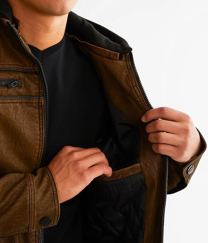 Faux Leather Hooded Jacket