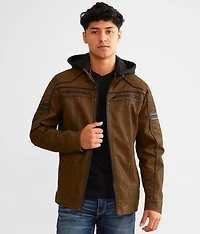 Faux Leather Hooded Jacket