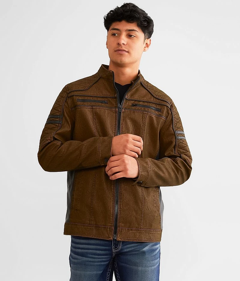 Faux Leather Hooded Jacket