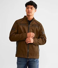 Faux Leather Hooded Jacket