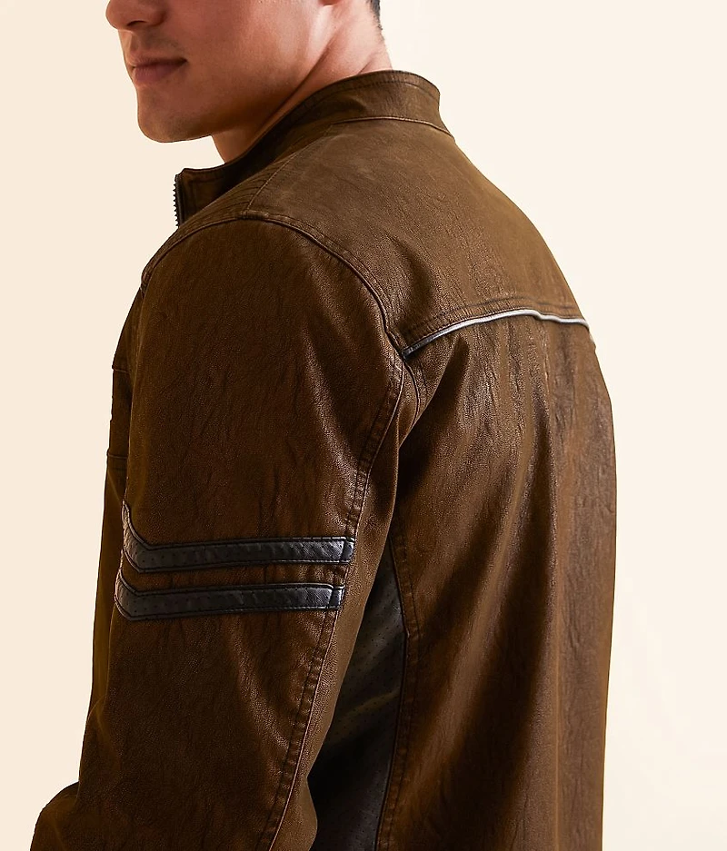 Faux Leather Hooded Jacket