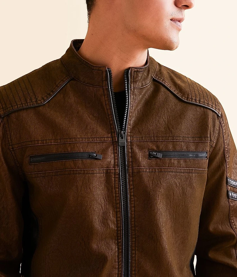 Faux Leather Hooded Jacket