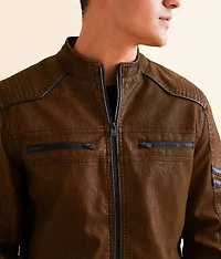 Faux Leather Hooded Jacket