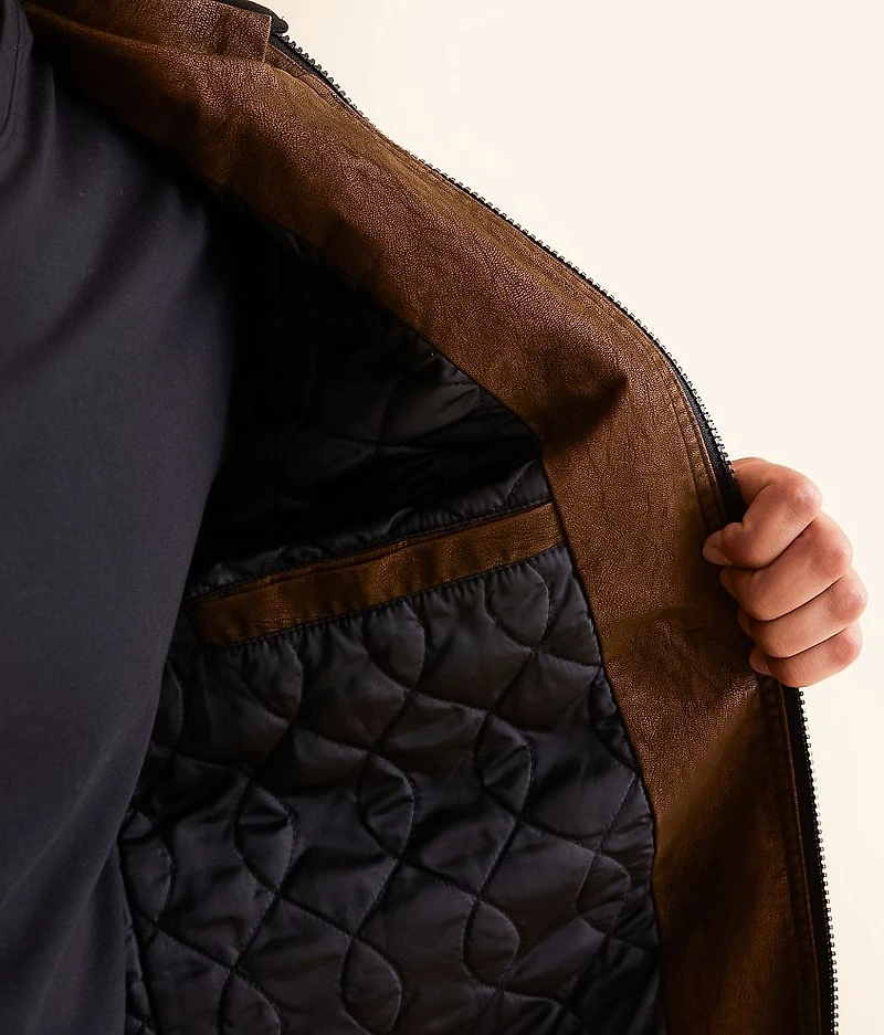 Faux Leather Hooded Jacket