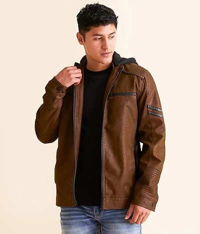 Faux Leather Hooded Jacket
