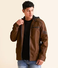 Faux Leather Hooded Jacket