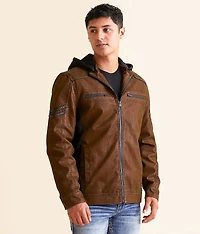 Faux Leather Hooded Jacket