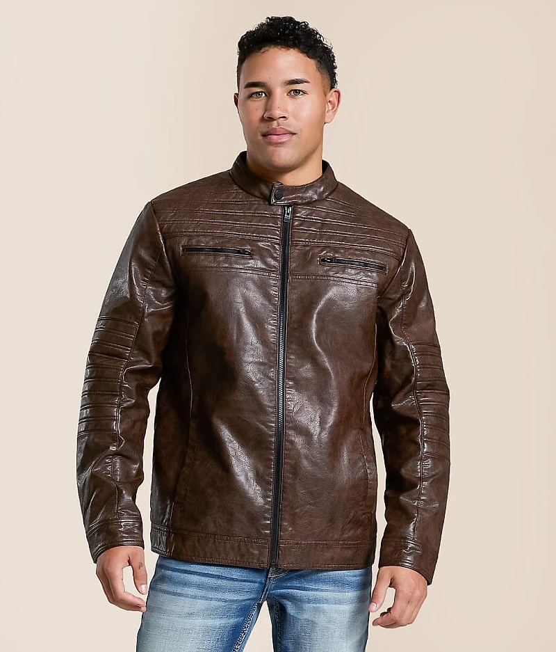 Faux Leather Hooded Jacket