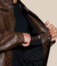 Faux Leather Hooded Jacket