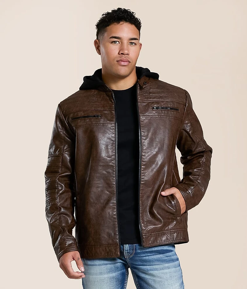 Faux Leather Hooded Jacket