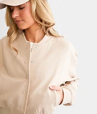 Cropped Knit Bomber Jacket