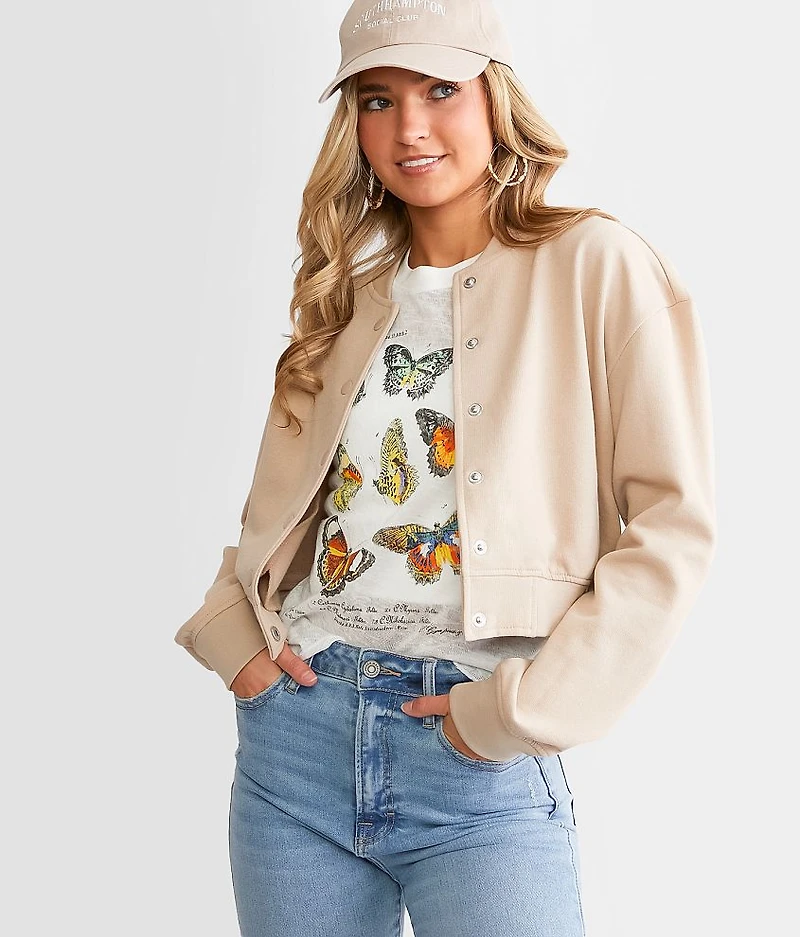 Cropped Knit Bomber Jacket