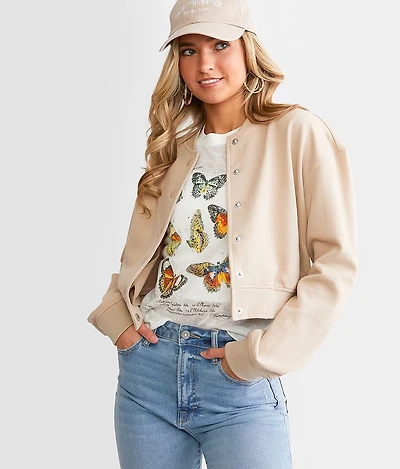 Cropped Knit Bomber Jacket