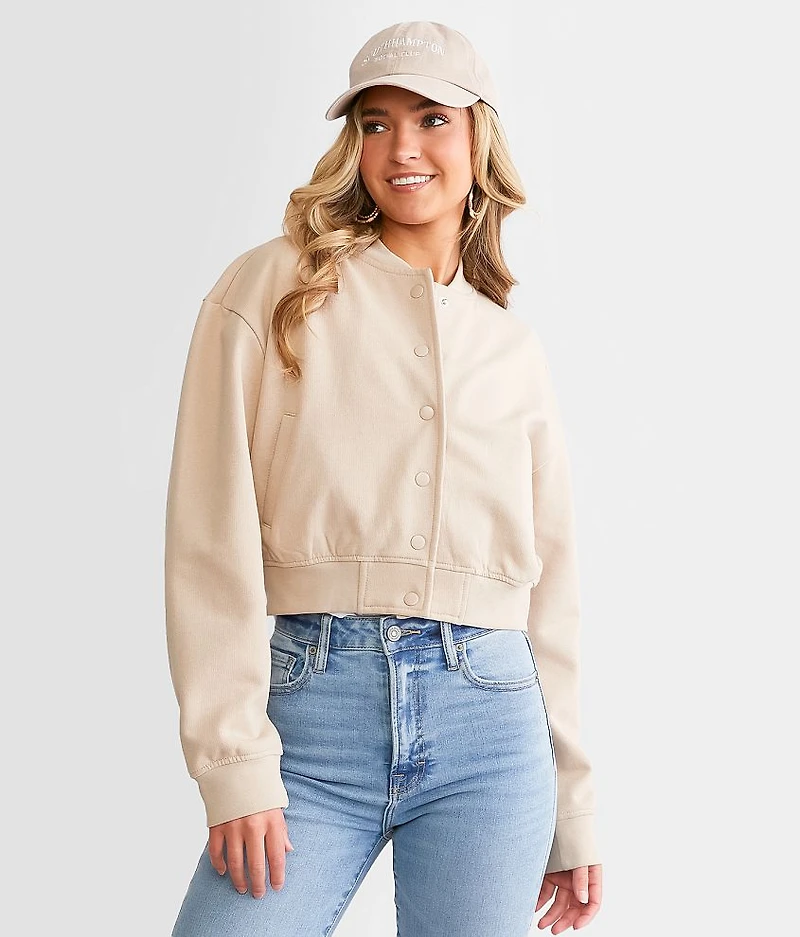 Cropped Knit Bomber Jacket