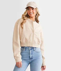 Cropped Knit Bomber Jacket