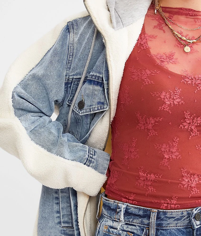 Pieced Sherpa Denim Hooded Jacket