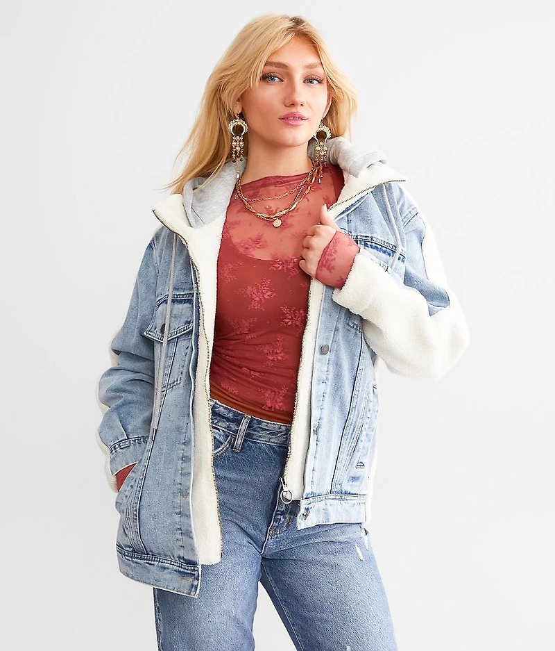 Pieced Sherpa Denim Hooded Jacket