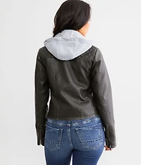 Faux Leather Hooded Jacket